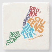 ニューヨークシティ5の自治区のCalligramの地図 ストーンコースター (正面)