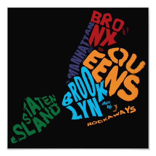 ニューヨークシティ5ボロウスカリグラムの地図 フォトプリント            (正面)