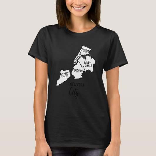 ニューヨークシティ5ボロウスマップサミナリークイーンズマナ Tシャツ (正面)