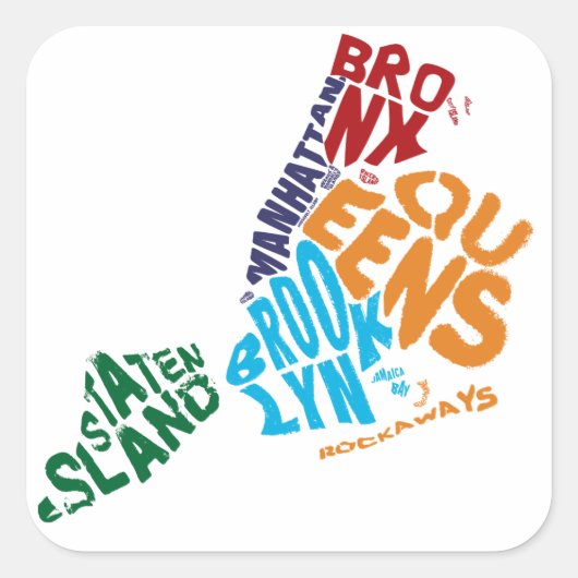 ニューヨークシティ5 Borougsワードアートマップ スクエアシール (正面)