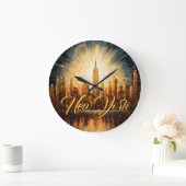 ニューヨークシティ、イラストレーションカラフルモダン ラージ壁時計 (ホーム)