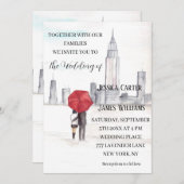 ニューヨークシティ ウォーターカラー デスティネーション モダン ウェディング 招待状 (正面/裏面)