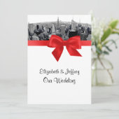 ニューヨークシティ・エッチド・フィッシュアイ・スカイライン　BW レッド・ウェディング 招待状 (スタンド正面)