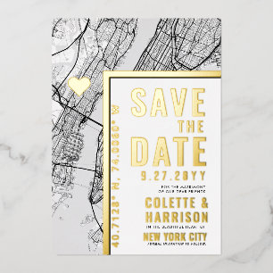 ニューヨークシティ ラブ ロケーター 結婚式の招待状 Save the Date 箔招待状