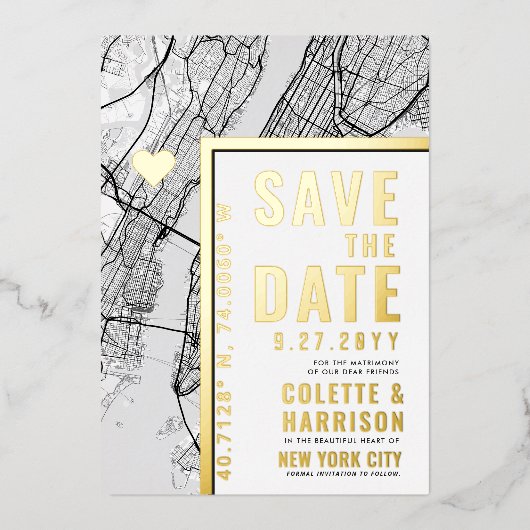 ニューヨークシティ ラブ ロケーター | 結婚式の招待状 Save the Date 箔招待状 (正面)