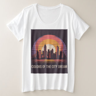 ニューヨークシティ レトロ サンセット プラスサイズTシャツ