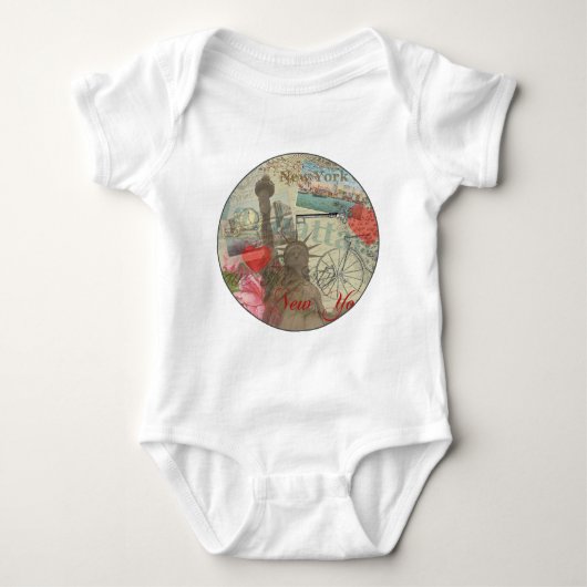 ニューヨークシティ ヴィンテージ リバティ スカイライン シンボル アート ベビーボディスーツ (正面)