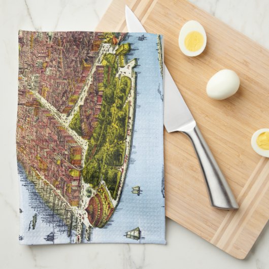 ニューヨークシティ(1879年)のヴィンテージの絵解き地図 キッチンタオル (四つ折り)