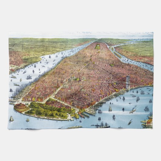 ニューヨークシティ(1879年)のヴィンテージの絵解き地図 キッチンタオル (横)