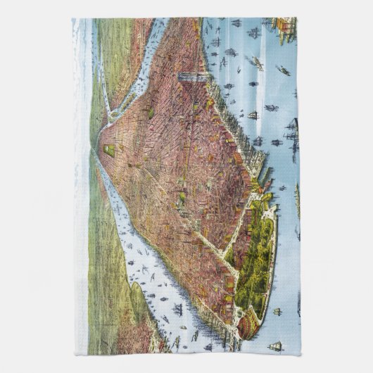 ニューヨークシティ(1879年)のヴィンテージの絵解き地図 キッチンタオル (縦)