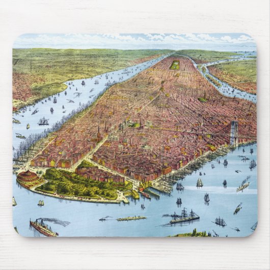 ニューヨークシティ(1879年)のヴィンテージの絵解き地図 マウスパッド (正面)