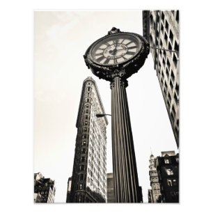 ニューヨークシティ- Flatironの建物および時計 フォトプリント