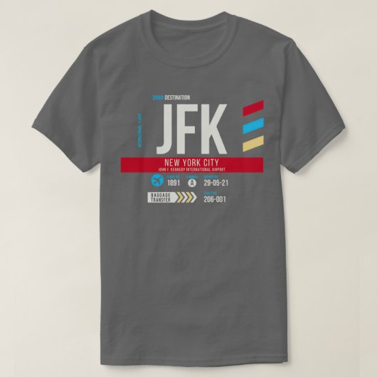 ニューヨークシティJFK空港コードバゲージメントラベル Tシャツ (デザイン正面)
