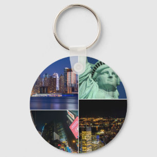 ニューヨークシティNYCのコラージュの写真の都市景観 キーホルダー