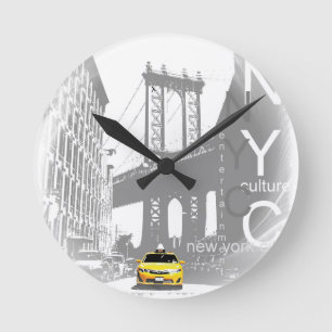 ニューヨークシティNycの黄色いタクシーのポップアート ラウンド壁時計