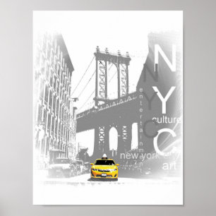 ニューヨークシティNYCイエロータクシブルックリンブリッジ ポスター