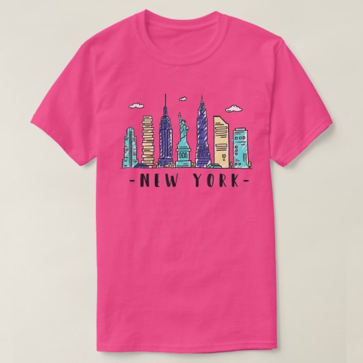 ニューヨークシティNYCスカイラインNY水彩土産G Tシャツ (デザイン正面)