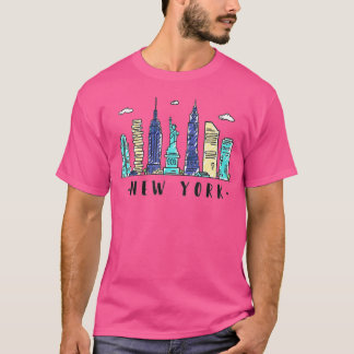 ニューヨークシティNYCスカイラインNY水彩土産G Tシャツ