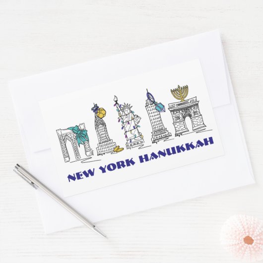 ニューヨークシティNYCハッピーハヌカーハヌカー(ユダヤ教の祭り)ホリデイ 長方形シール (封筒)