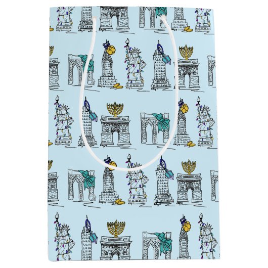 ニューヨークシティNYCハヌッカランドマークス ミディアムペーパーバッグ (正面)