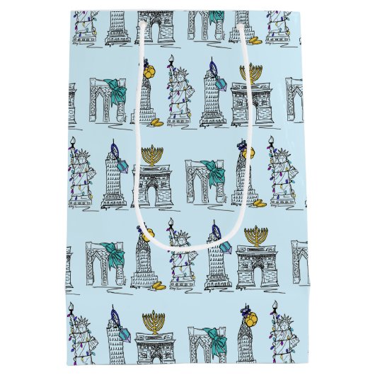 ニューヨークシティNYCハヌッカランドマークス ミディアムペーパーバッグ (裏面)