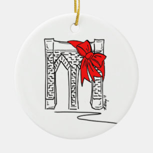 ニューヨークシティNYCブルックリンブリッジボウクリスマス セラミックオーナメント