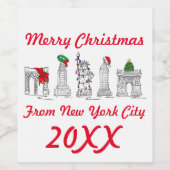 ニューヨークシティNYCランドマークからのメリークリスマス ワインラベル (シングルラベル)
