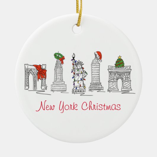 ニューヨークシティNYCランドマーククリスマスホリデイ セラミックオーナメント (正面)