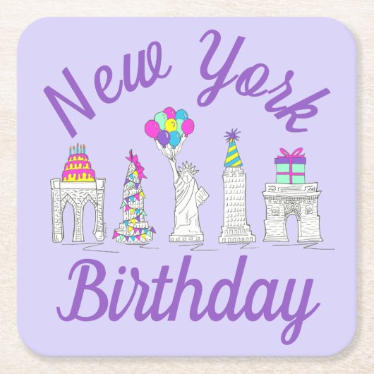ニューヨークシティNYCランドマークス誕生日パーティー スクエアペーパーコースター (正面)