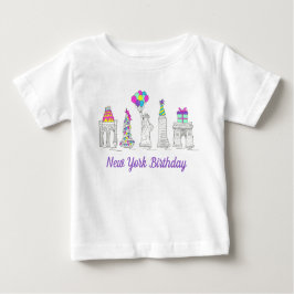 ニューヨークシティNYCランドマークス誕生日パーティー ベビーTシャツ