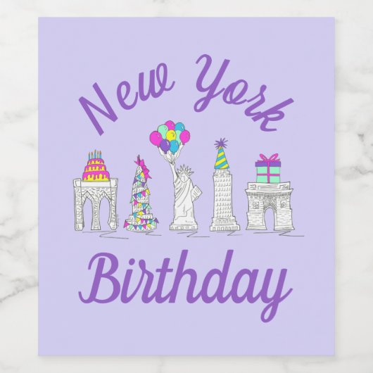 ニューヨークシティNYCランドマークス誕生日パーティー ワインラベル (シングルラベル)
