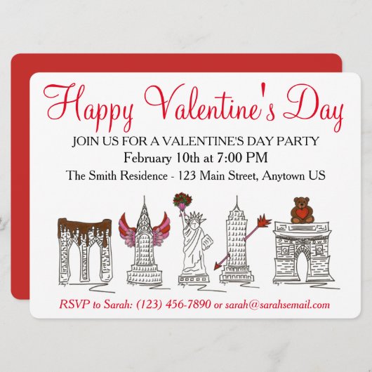 ニューヨークシティNYCランドマークバレンタインデー 招待状 (正面/裏面)