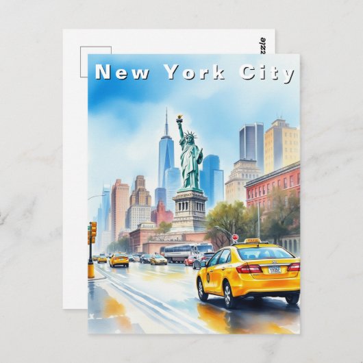 ニューヨークシティUSAトラベルウォーター色 ポストカード (正面/裏面)
