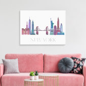 ニューヨークスカイラインカラー建物 キャンバスプリント (インサイチュ (リビング))