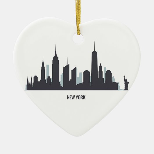 ニューヨークスカイラインシルエットブラックアメリカンエレガント セラミックオーナメント (正面)