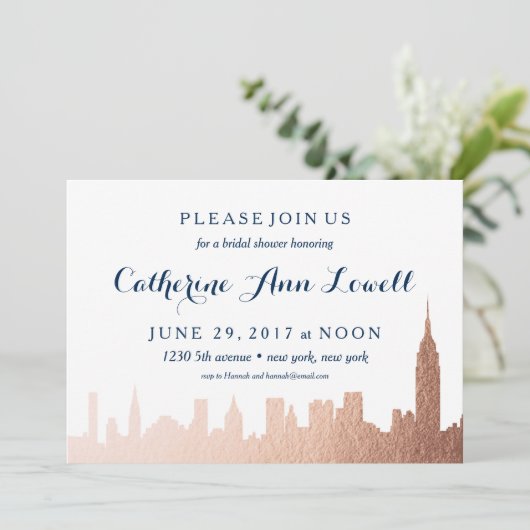 ニューヨークスカイラインフェイクバラ金ゴールドブライダルシャワー 招待状 (スタンド正面)