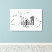 ニューヨークスカイラインミニマリストストレッチカンバアート キャンバスプリント (インサイチュ (ウッドフロア))