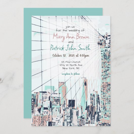 ニューヨークスカイライン結婚式招待状 招待状 (正面/裏面)