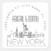 ニューヨークスカイライン |事前にアドレス指定された封筒用シール スクエアシール (正面)
