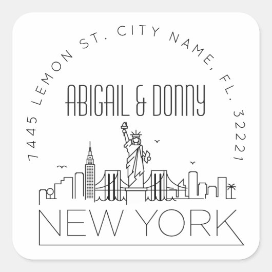 ニューヨークスカイライン |事前にアドレス指定された封筒用シール スクエアシール (正面)