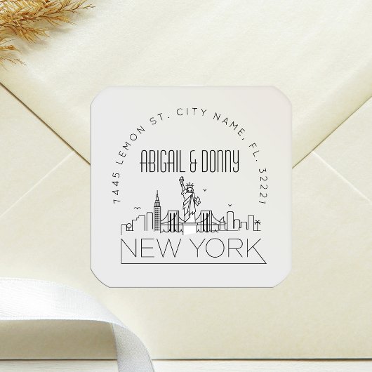 ニューヨークスカイライン |事前にアドレス指定された封筒用シール スクエアシール