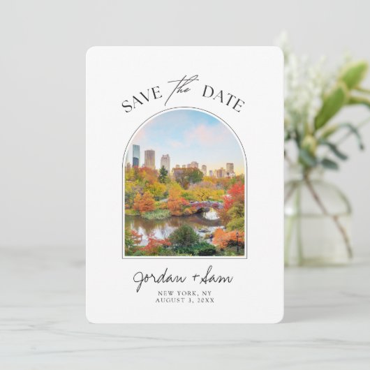 ニューヨークセントラルパーク秋の結婚式の日付を保存 招待状 (スタンド正面)