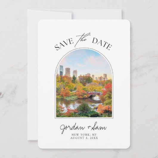 ニューヨークセントラルパーク秋の結婚式の日付を保存 招待状 (正面)