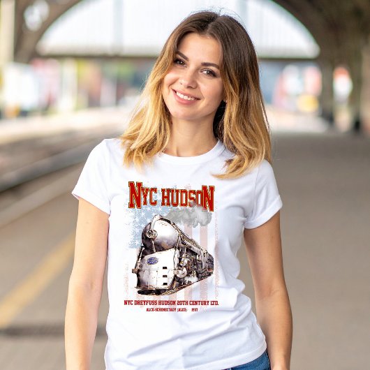 ニューヨークセントラル鉄道 ドレイファス・ハドソン・ロコモティブ アメリカ国旗 Tシャツ
