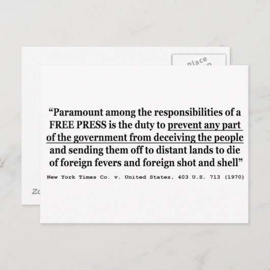 ニューヨークタイムズCo v統一された州403 US 713 1970 ポストカード (正面/裏面)