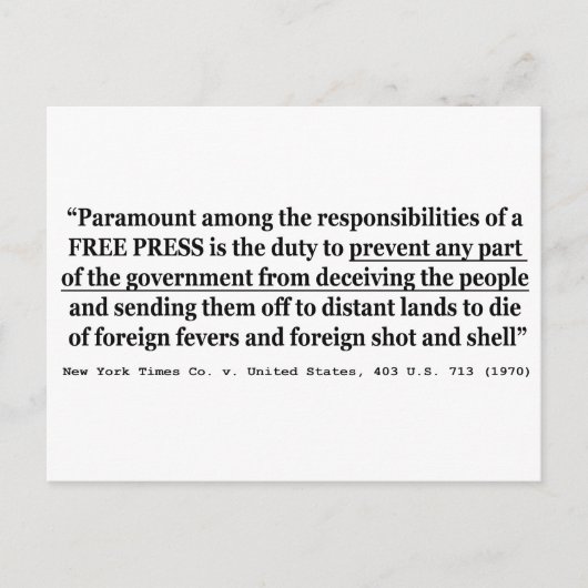 ニューヨークタイムズCo v統一された州403 US 713 1970 ポストカード (正面)