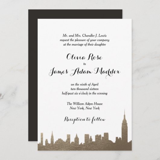 ニューヨークニューヨーフェイクク金ゴールド招待状 招待状 (正面/裏面)