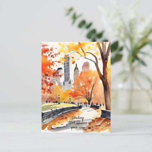 ニューヨークパーク秋の水の色の良い願い ポストカード (スタンド正面)
