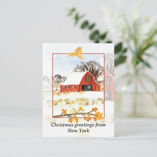 ニューヨークファームレッドウィンタースノーメリークリスマス シーズンポストカード (スタンド正面)