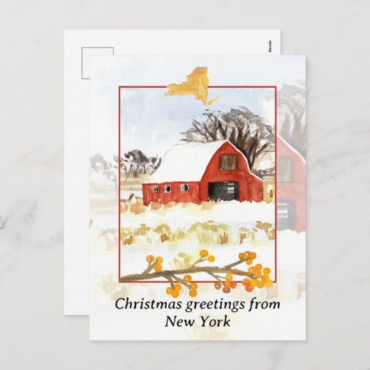 ニューヨークファームレッドウィンタースノーメリークリスマス シーズンポストカード (正面/裏面)
